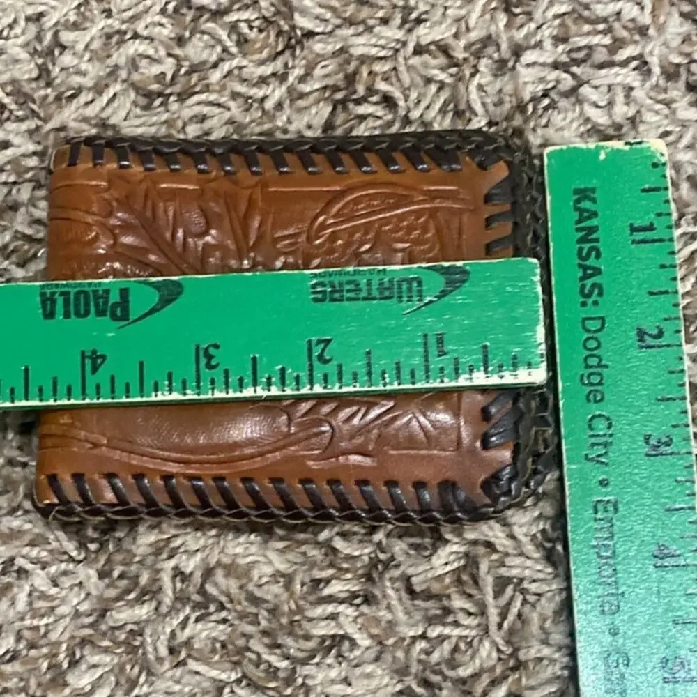 Vtg Pacific Eagle USA Tooled Leather Wallet Bifold Horse & Oak Leaves Laced Edg